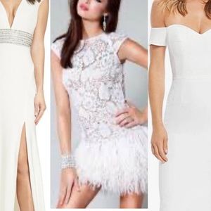 Jovani size 8 White Feather Sequin Lace Dress